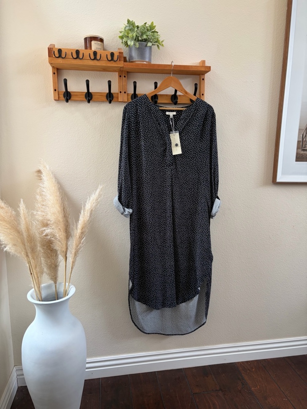 Alex & Lili Black Patterned Midi Shirt Dress